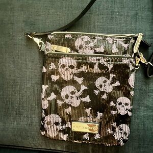 Vintage Betsey Johnson Black & Purple Sequin Skull Bag